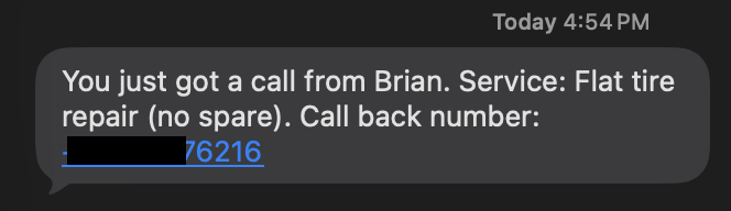 SMS notification sent to owner